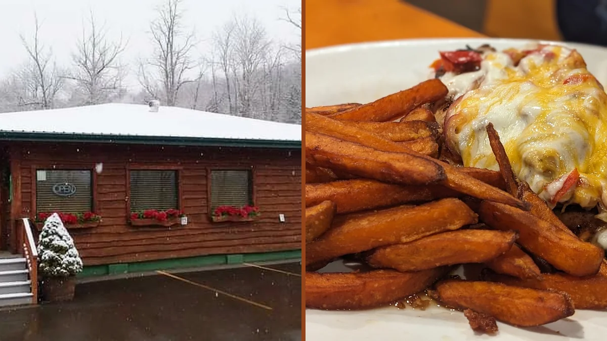 Plated comfort food beside a cozy diner setting.